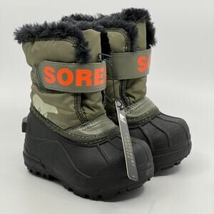 SOREL Snow Commander Toddler Boot Olive green & orange Size 6 w/ Box